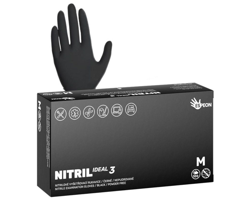 Levně Nitrilové rukavice Nitril Ideal3 vel. M 100ks - černé, nepudrované