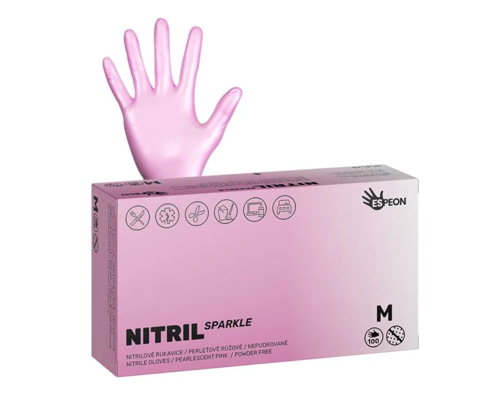 Levně Nitrilové rukavice Nitril Sparkle vel. M 100ks - perleťově růžové, nepudrované
